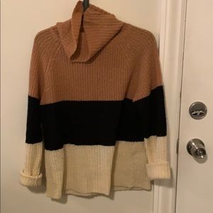 Color block cowl neck sweater